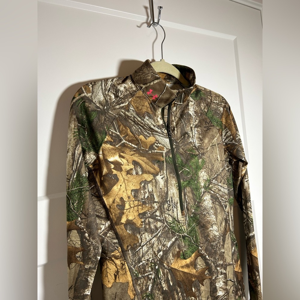 Women’s Under Armour half zip pullover, camo brown, tan, green